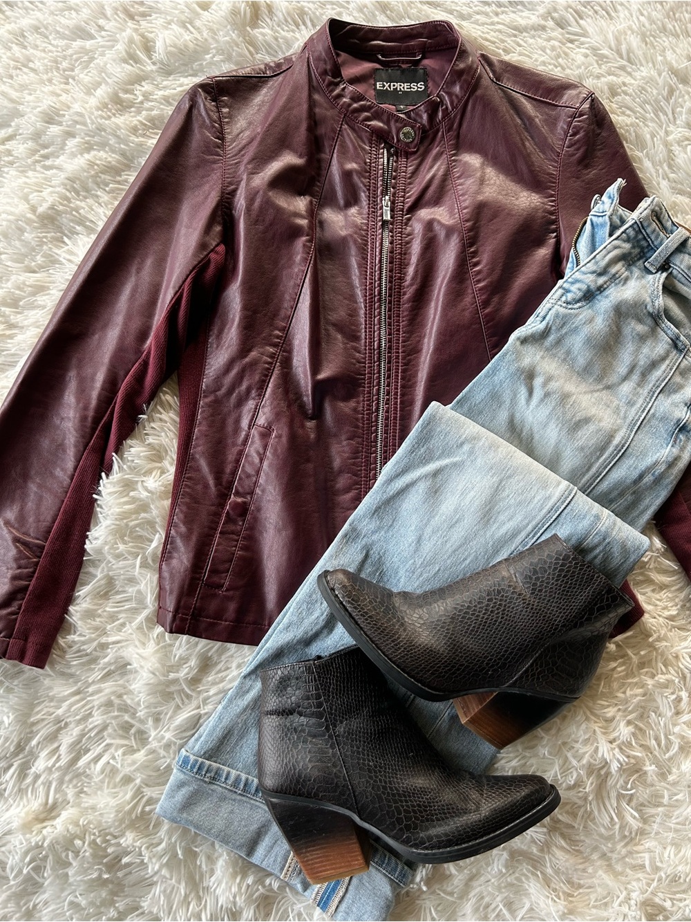 Express | Burgundy Faux Leather Moto Jacket